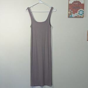 Wilfred Free Aritzia Ribbed Tank Midi Dress Taupe Sleeveless Bodycon Size S